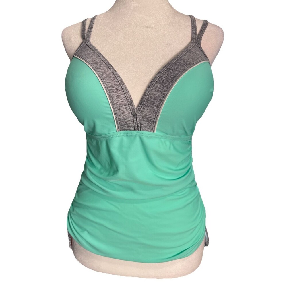 Free Country Seafoam/Gray Ruched Tankini Top Med 8-10 NWT Underwire/Molded Cups